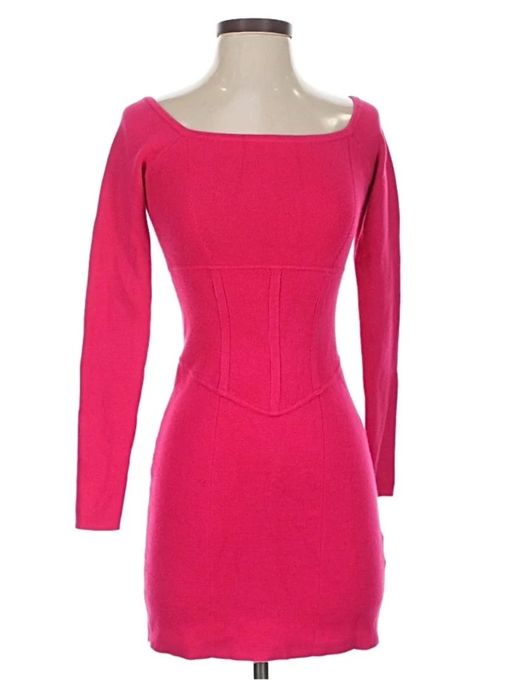 Abercrombie & Fitch Fitted Long-Sleeve Hot Pink Knit Dress - size MT